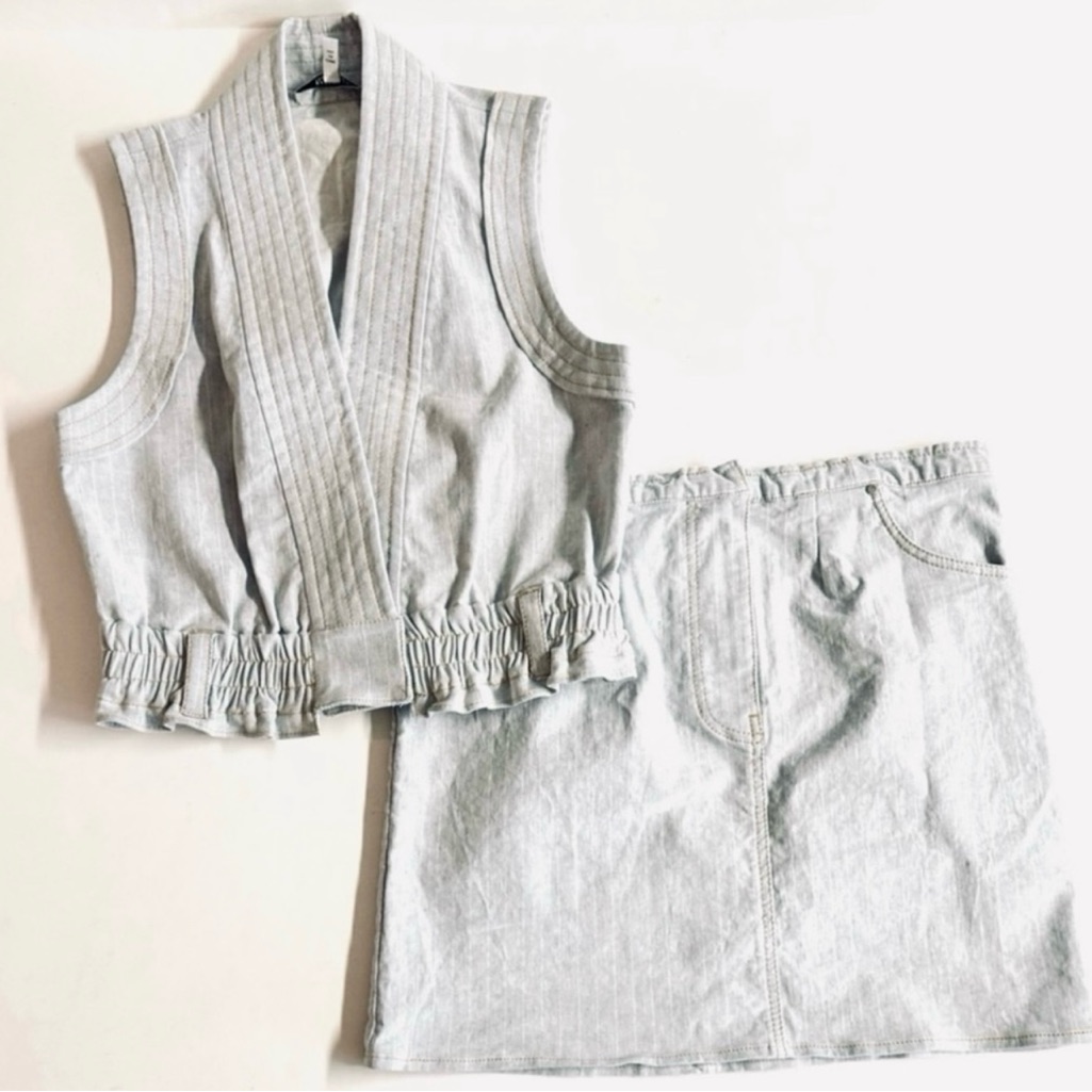 2pc. Derek Lam 10 Crosby Denim Striped Icy Blue Vest And Mini Skirt Set.8